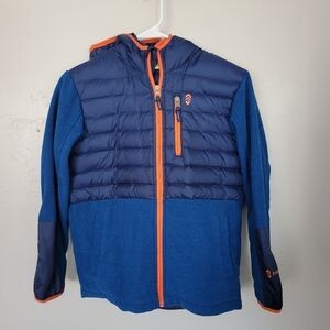 Free Country Boys Medium 10/12 Blue Jacket Full Zip Hooded Quilted Down Filled